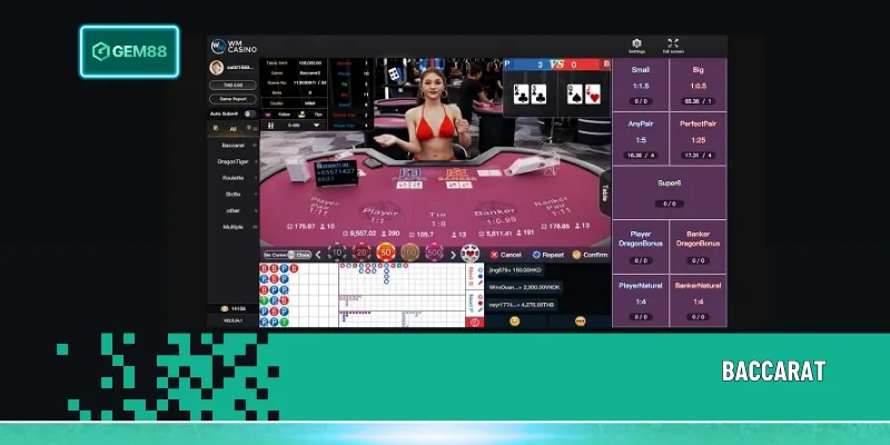 Baccarat tại WM nổi bật với tính năng bảo hiểm ván bài, giúp người chơi giảm rủi ro trong các tình huống bất lợi