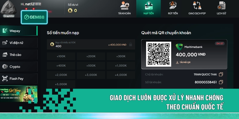 Giao dịch luôn được xử lý nhanh chóng theo chuẩn quốc tế