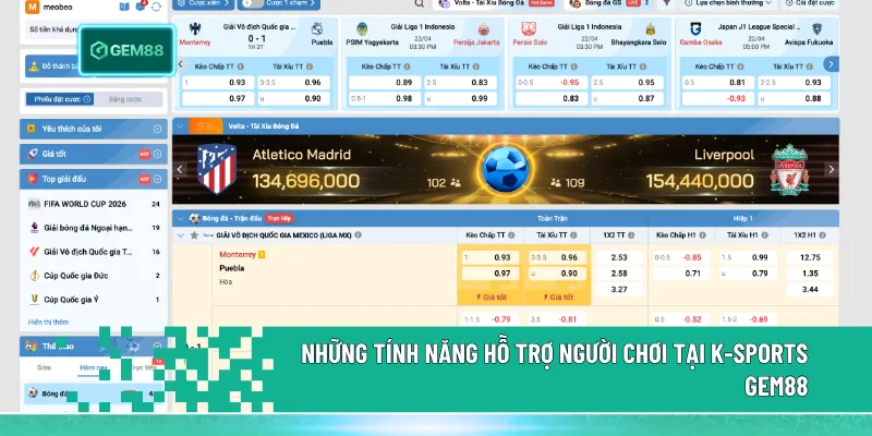 K-sports Gem88 tích hợp cược 1 chạm, mục giá tốt và thống kê trực tiếp, hỗ trợ đặt cược nhanh và phân tích hiệu quả hơn.