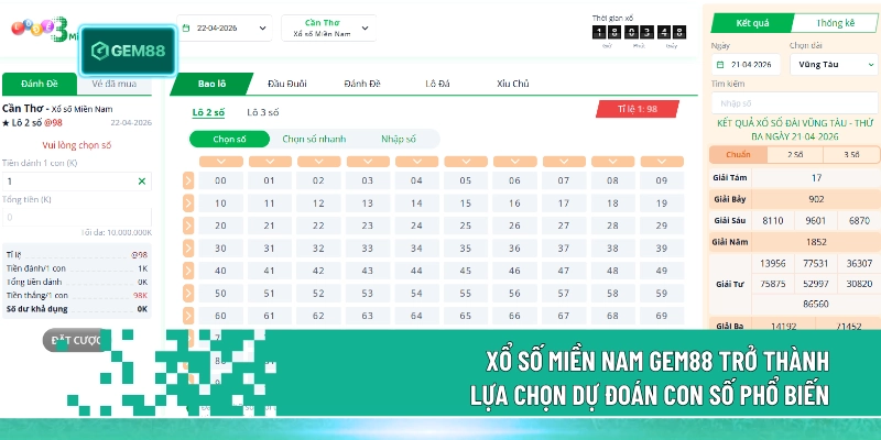 Xổ số miền Nam gem88 trở thành lựa chọn dự đoán con số phổ biến